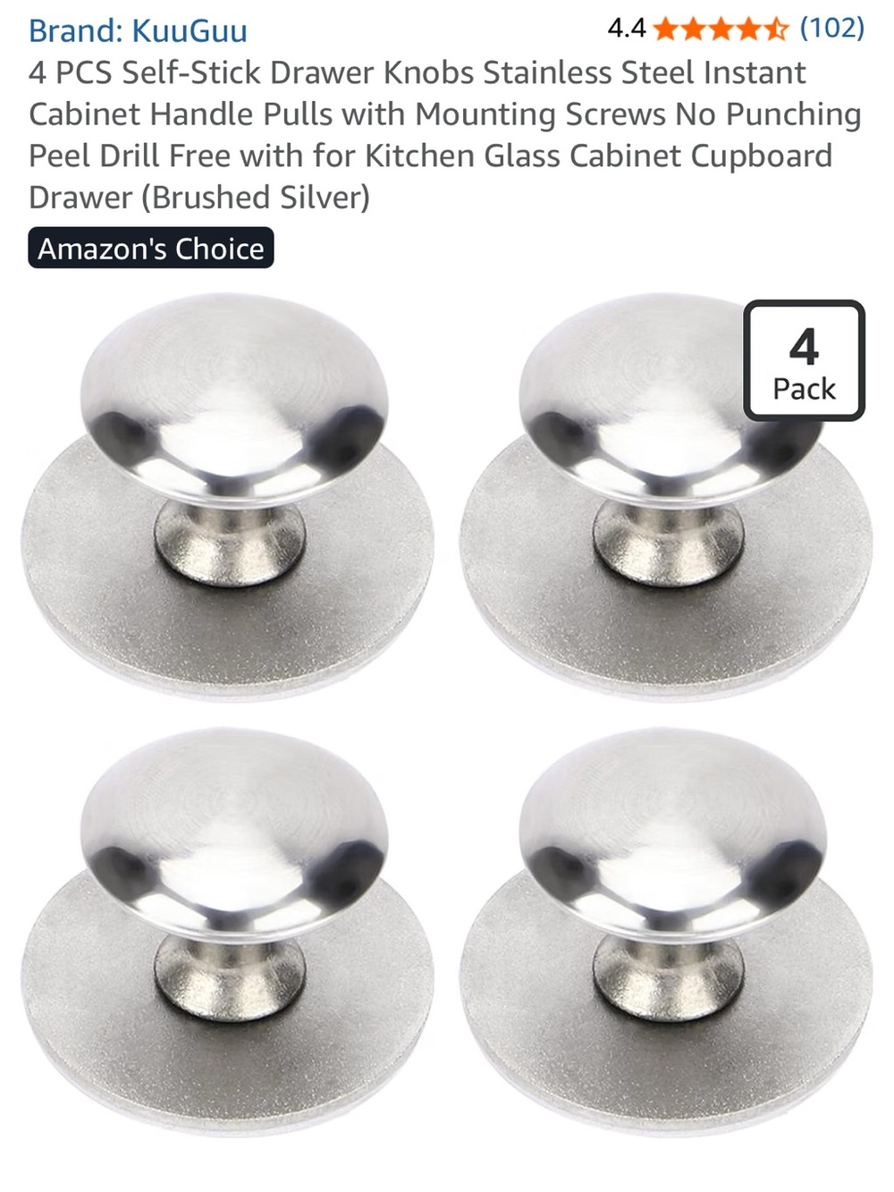 8 “steel” colored and 20 Antique gold Brushed Silver Self-Stick Drawer Knobs